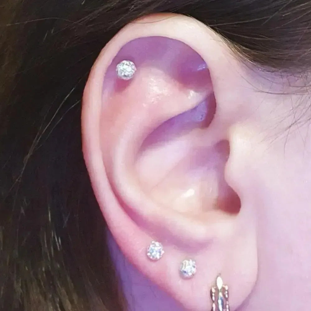 Metal color: None, Main Stone Color: WHITE - 16g 1.2mm Coated Crystal Steel Ear Stud Tragus Helix Cartilage 3/4/5mm CZ Ball 6/8/10/12/14mm Bar Barbell Piercing