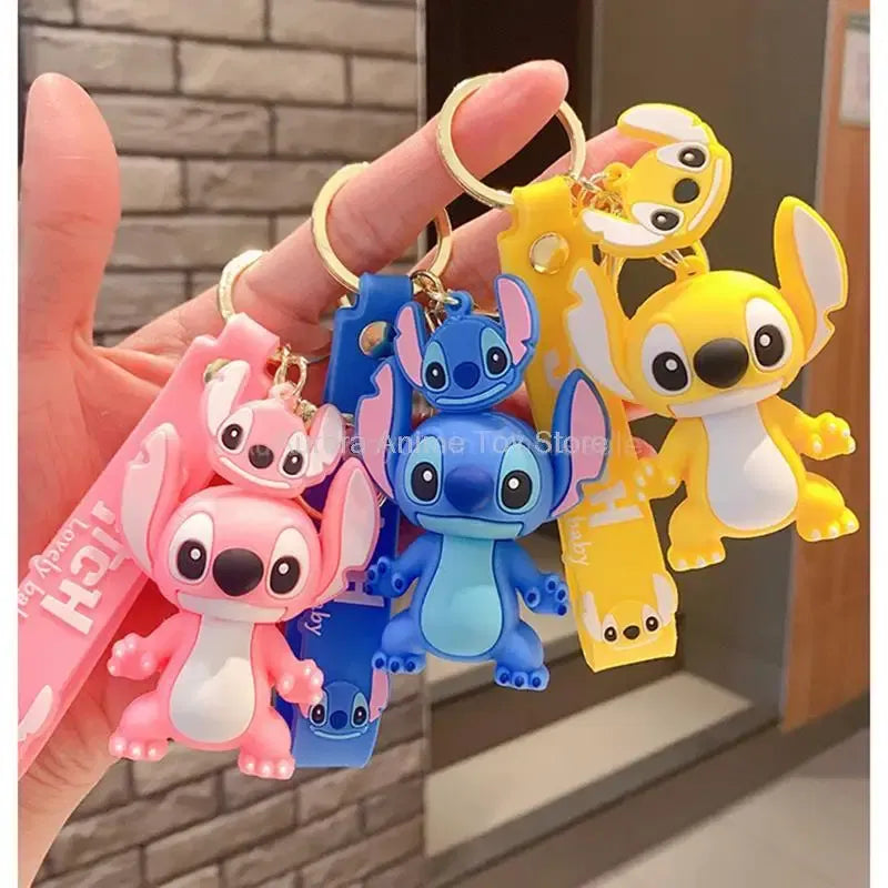 Color: Light Blue - Wholesale Anime Disney Keychain Mickey Mouse Minnie Lilo & Stitch Cartoon Keyring Kawaii Key Chain Car Pendant Kids Toys Gifts