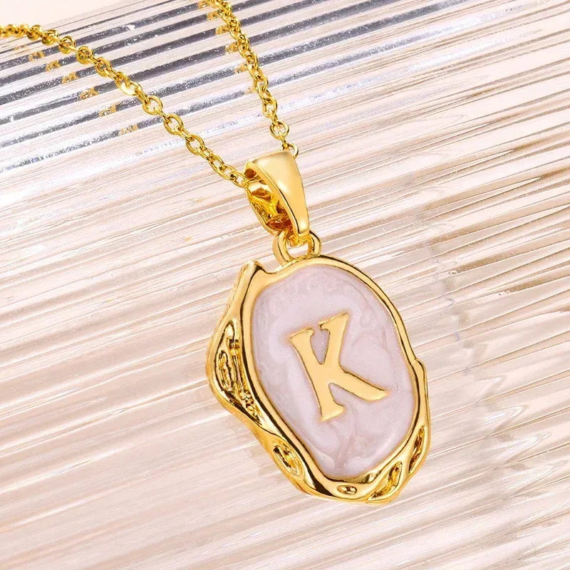 Metal Color: RED-BROWN, Length: 40cm - Y2K Stainless Steels Drip Oil 26 Letter Necklaces for Women Men Alphabet A-Z Initials Pendant Necklace Aesthetic Jewelry Gift