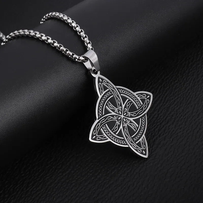 Metal Color: Dark Gold - Stainless Steel Silver Color Pattern Witch Knot Pendant Necklace Celtic Knot Lucky Jewelry Gift for Friends Family