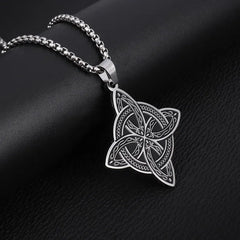 Metal Color: Dark Gold - Stainless Steel Silver Color Pattern Witch Knot Pendant Necklace Celtic Knot Lucky Jewelry Gift for Friends Family