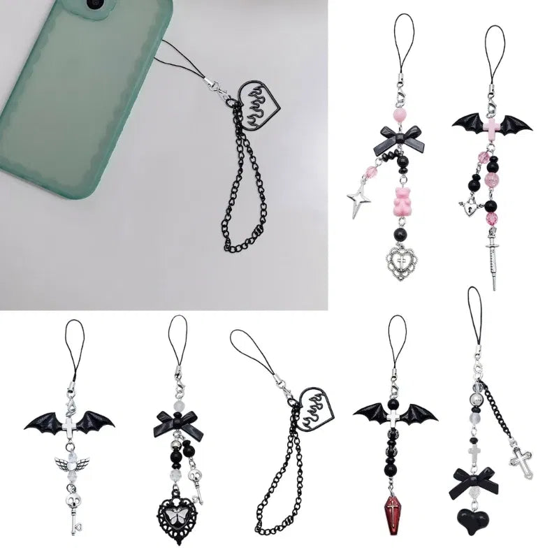 Color: #30 - Goth Y2K Phone Charm Pendant Kawaii-Key Chain For Bag Cute Accessory Women Guitar Strap Lanyard Beaded Keychain Pendant