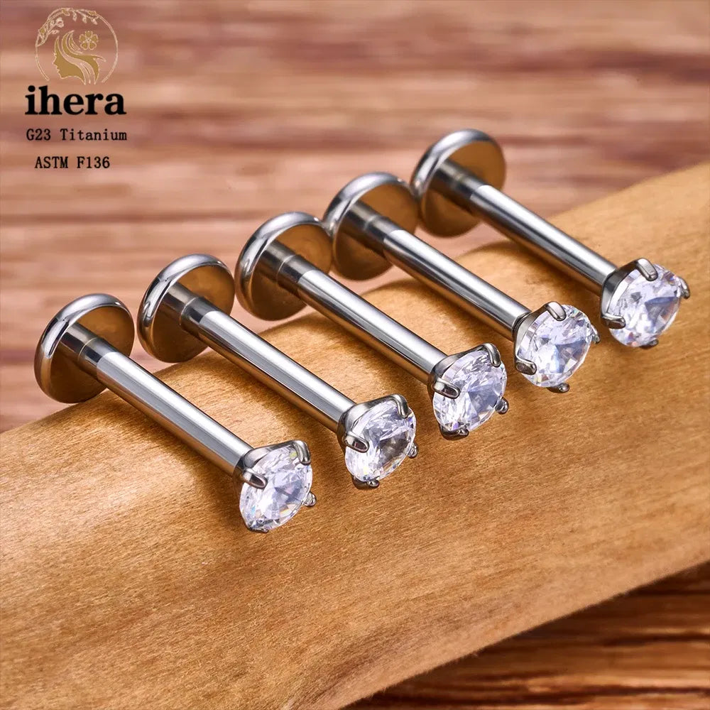 Metal color: ROSE GOLD COLOR, Ships From: CHINA, Main Stone Color: black - 10PCS G23 Titanium Labret Piercing Lip Ring 16G F136 Internal Thread Nose Stud Earring Tragus Helix Cartilage Piercing Jewelry