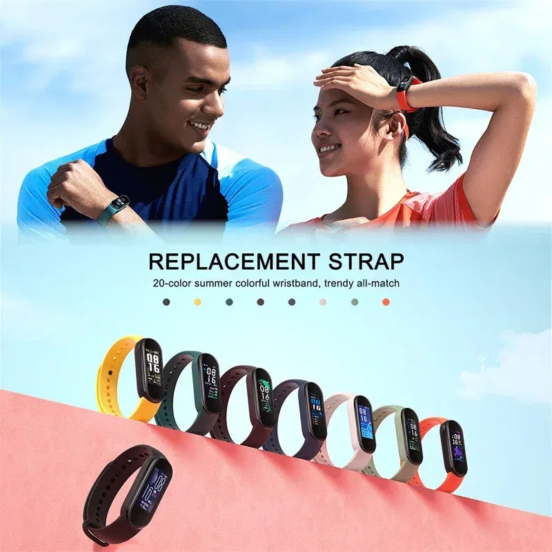 Band Color: Blue White, Band Width: 18mm, Ships From: CHINA - Silicone Watch Strap For Xiaomi Mi Band 7 6 5 4 3 Wristband Bracelet Wrist Straps MiBand 3/4 band5 band6 Smartwatch Accessories