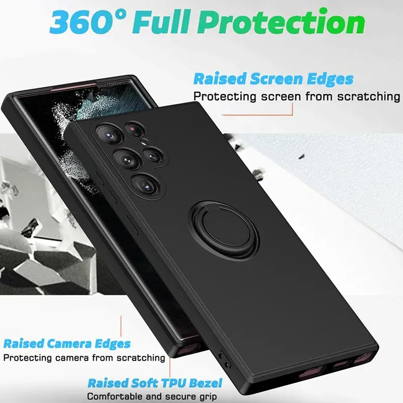 Color: army green, Ships From: CHINA, Material: Silicon - With Ring Holder Phone Case For Samsung Galaxy S25 Ultra S24 S23 S22 S21 Plus A13 A52 A53 A54 TPU Soft Back Cover