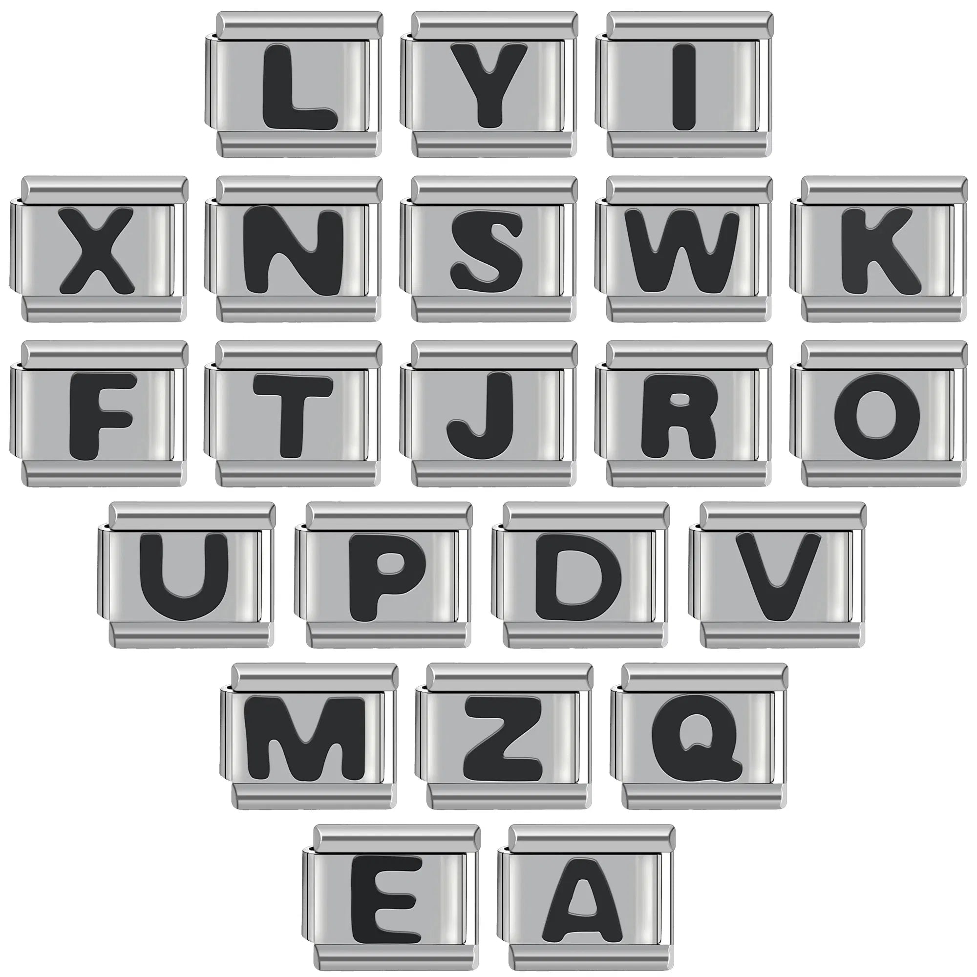 Metal Color: brownish yellow - Black 26 Letter 9mm Diy Italian Charm Stainless Steel Bracelet