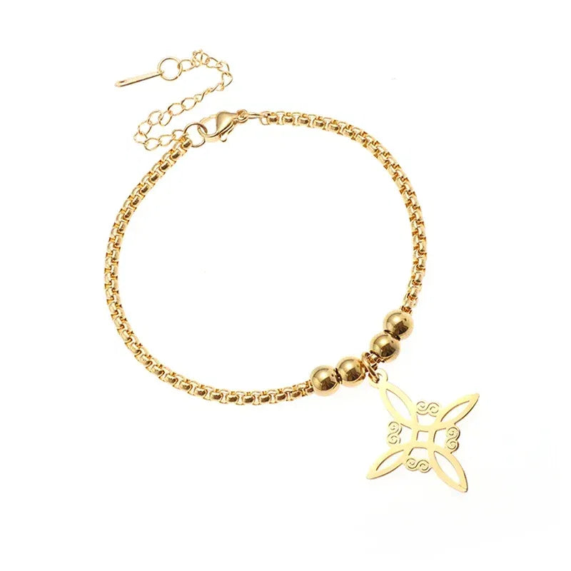 Metal color: Beige - Witch Knot Cuff Stainless Steel Pagan Witchcraft Symbols Magic Knot Women's Good Luck Amulet Bracelet Celtic Knot Bracelet