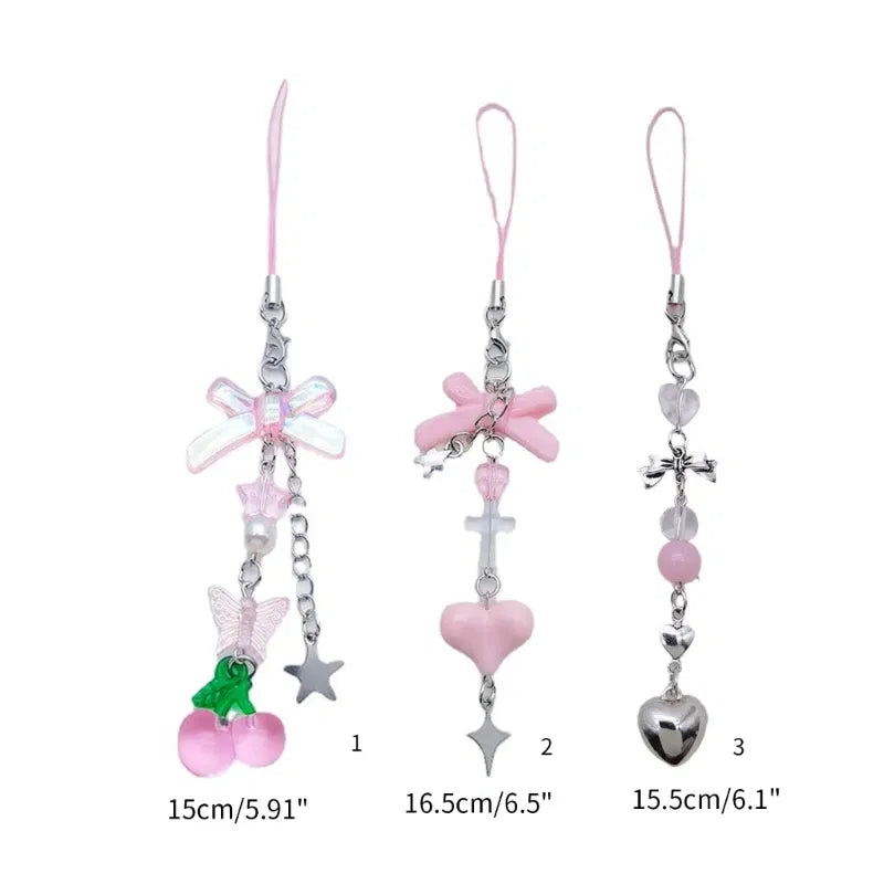 Color: black - Goth Y2K Phone Charm Pendant Kawaii-Key Chain For Bag Cute Accessory Women Guitar Strap Lanyard Beaded Keychain Pendant