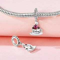 Color: Blue - Real 925 Sterling Silver Love Coffee Charm Bead Fits Original Pandora Bracelet Necklace Women Pendant Diy Fine Jewelry Hot