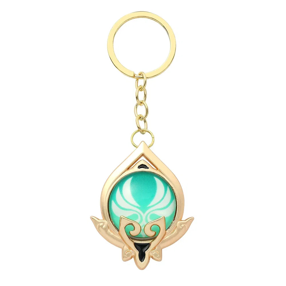 Color: green - Genshin Impact Keychain Anime Game Genshi Impact Vision Element God's Eye for Men Key Chain Kids Accessories Key Ring
