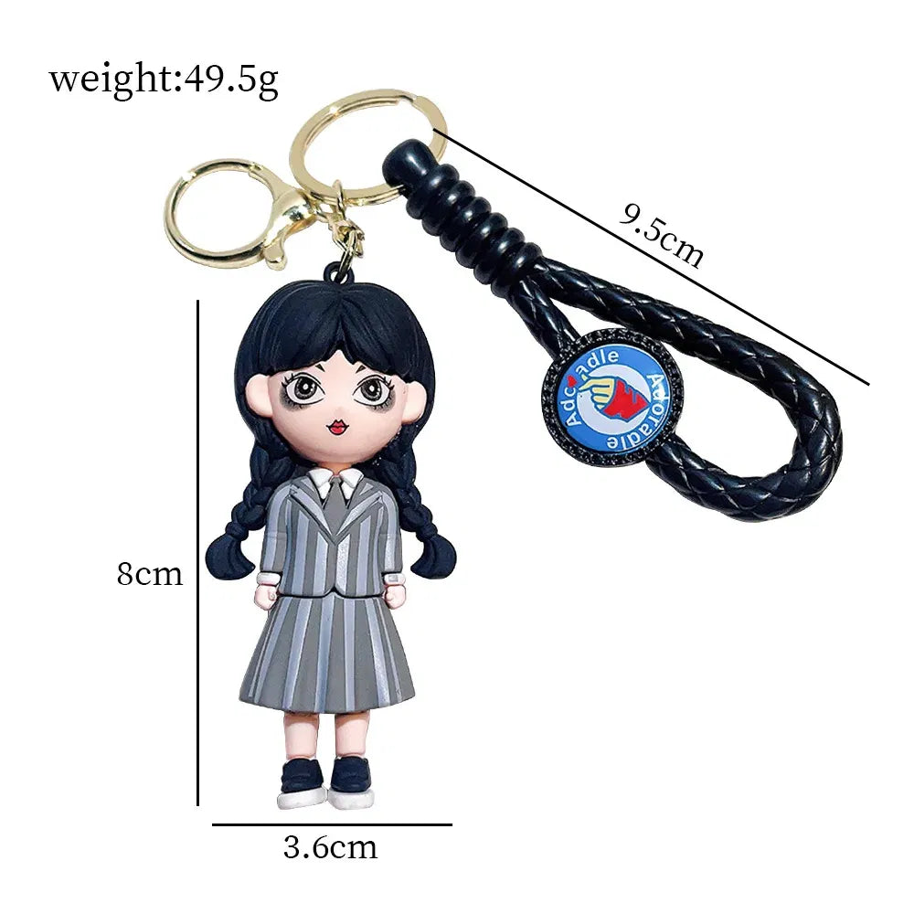 Color: black, Ships From: CHINA - Cartoon Wednesday Addams Silicone Keychain Pendant Car Backpack Bag Keyring 3D Doll Unisex Women Men Gifts Key Chain