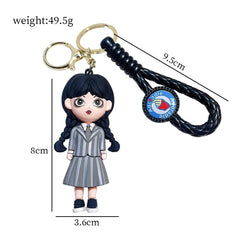 Color: black, Ships From: CHINA - Cartoon Wednesday Addams Silicone Keychain Pendant Car Backpack Bag Keyring 3D Doll Unisex Women Men Gifts Key Chain