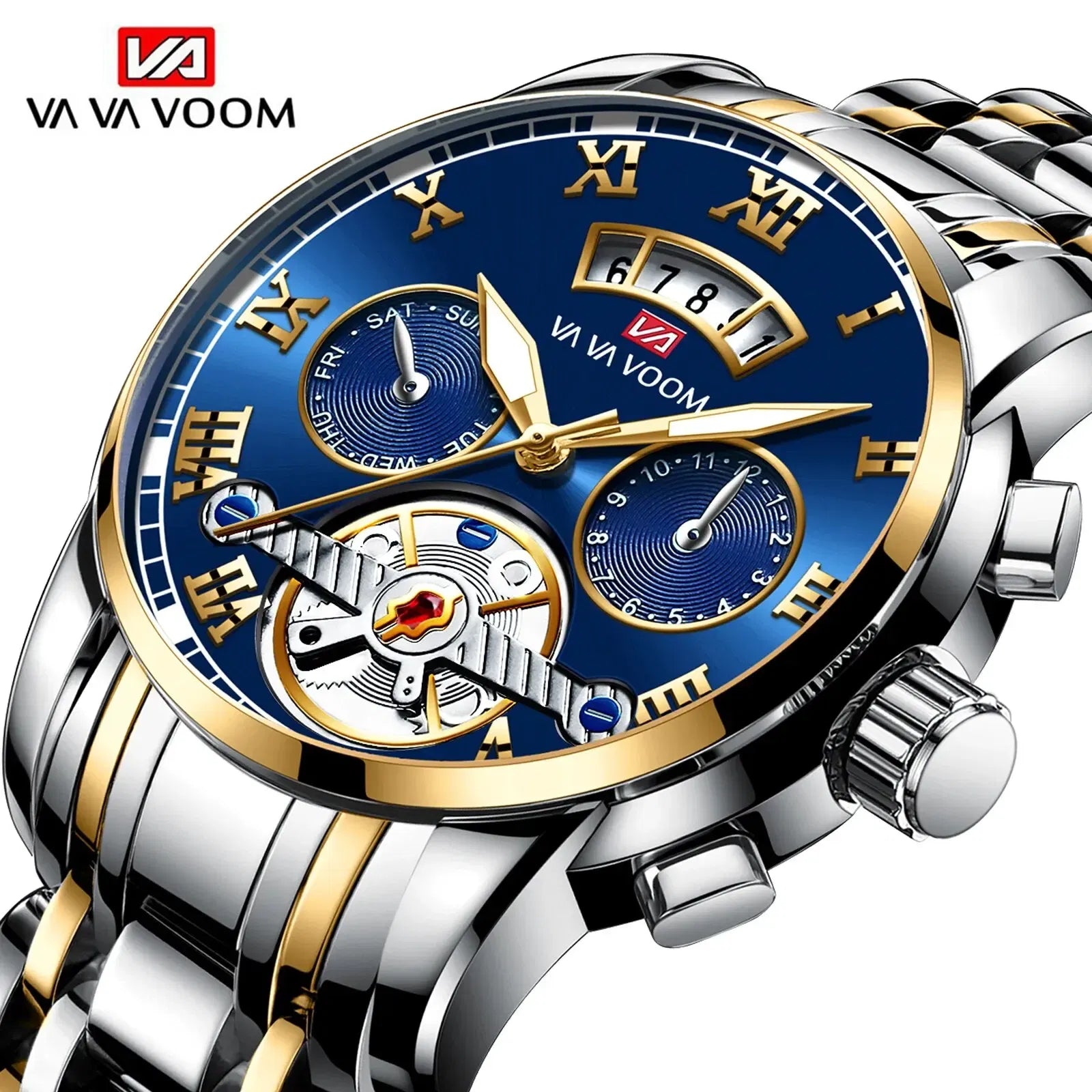 Color: BRONZE - Relogio Masculino Top Brand Mens Luxury Watch Stainless Steel Luminescence Clock Casual Chic 3Bar Waterproof Outdoor Sport Watch