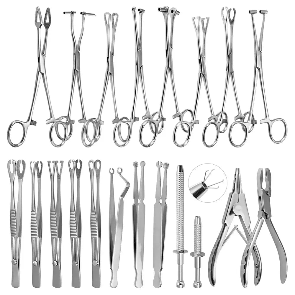 Metal color: silver - Surgical Steel Pliers Body Piercing Tool Forceps Needle Pipe Clamp Tweezers Open Close CBR Ring Plier Ear Belly Nose Pierc Tools