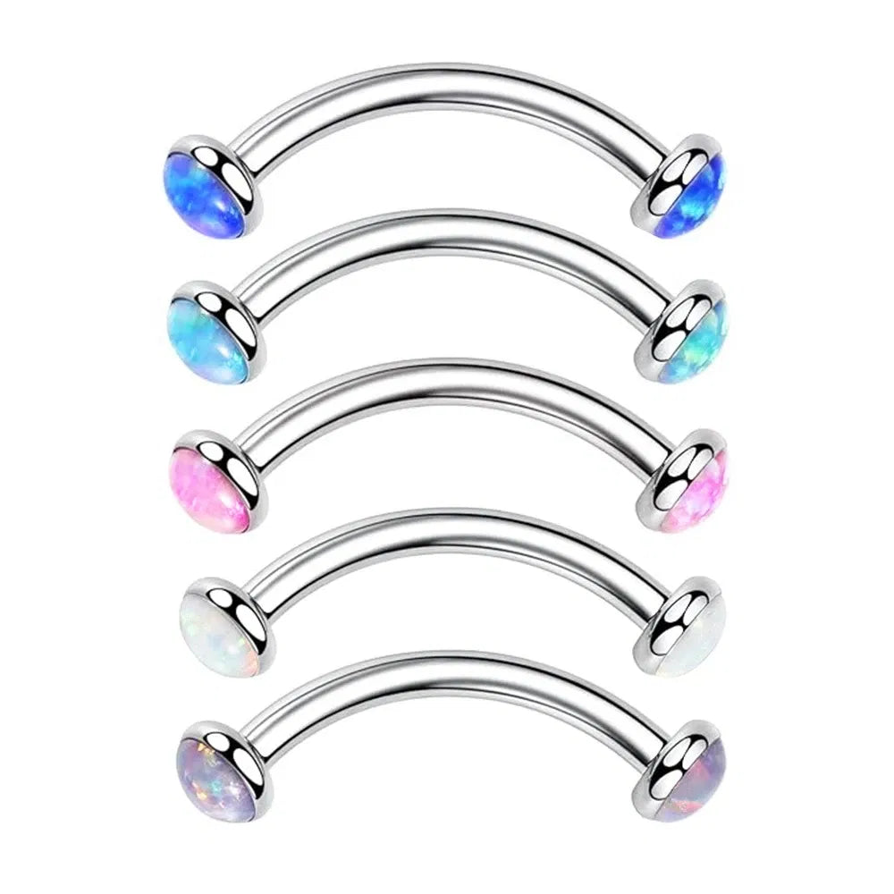 Metal color: Black Zinc Plated, Main Stone Color: black - 3/4/5mm Opal Steel Eyebrow Ring Internally Threaded 6mm -14mm Bar Curved Barbell Monroe Lip Stud Ear Tragus Piercing