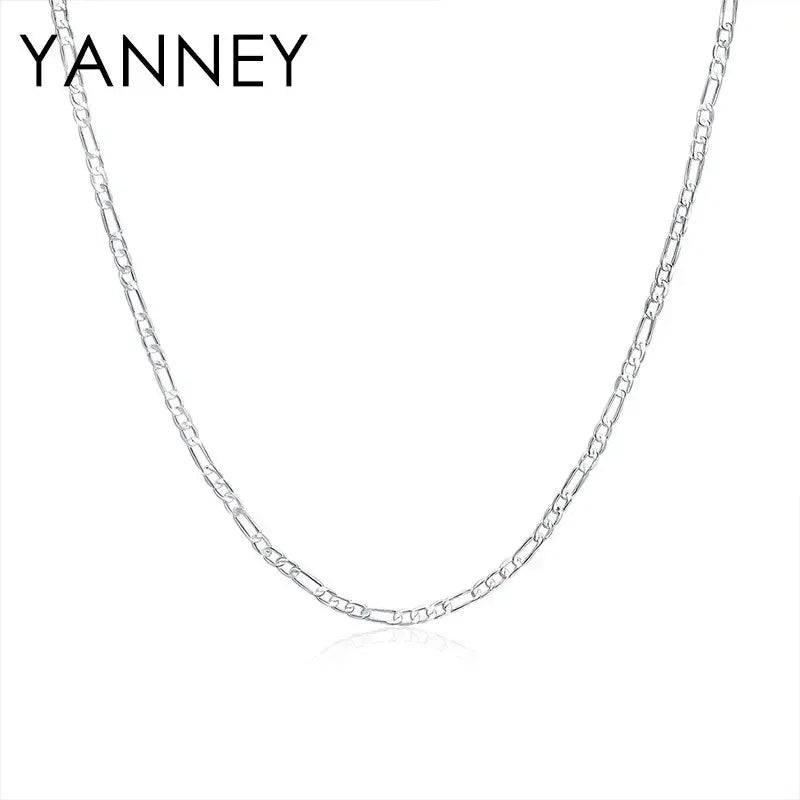 Gem Color: Green, Length: Other - 925 Sterling Silver 4MM 16-30 Inches Figaro Chain Bracelet Necklace For Man Woman Fashion Couple Christmas Gift Jewelry Set 2pcs