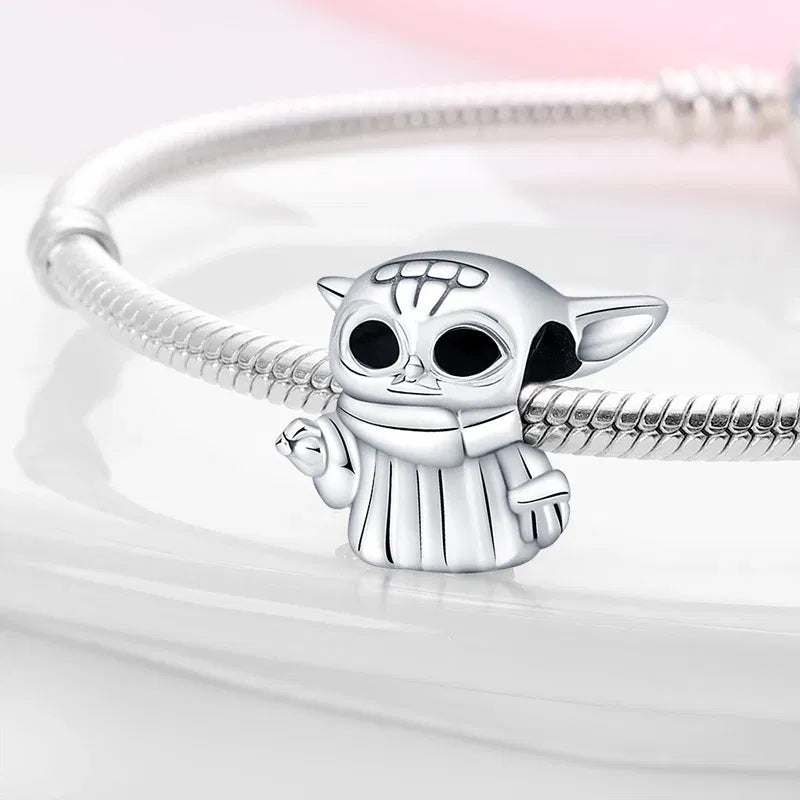 Color: Light White - New Charm plata de ley 925 Silver Disney Star Warsries Mandalorian Helmet Charm Bead Fit Original brand bracelet Birthday Gift