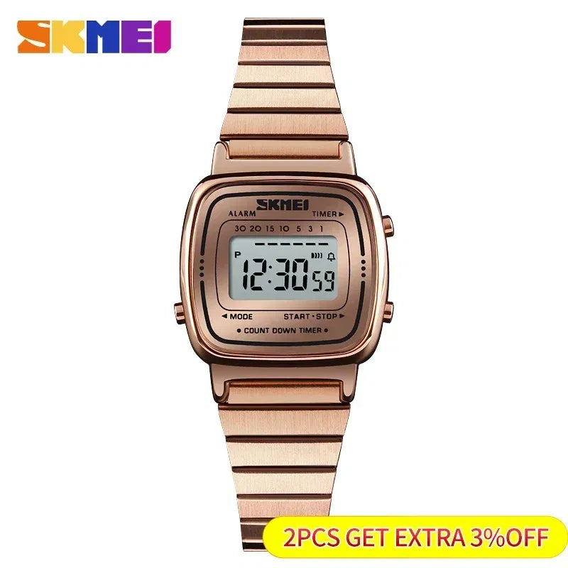 Color: Coffee, Ships From: CHINA - SKMEI1901 Women Top brands Luxury 3Bar Waterproof Ladies Watches Small Dial Digital Watch Relogio Feminino  Fashion Sport Watch