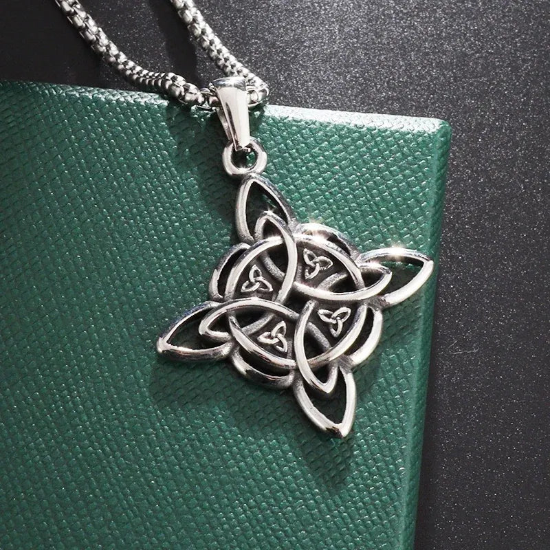 Metal color: None - Vintage Witch Knot Necklace Stainless Steel Magic Knot Pagan Wicca Symbol Pendant for Men Women Celtic Knot Jewelry Gifts