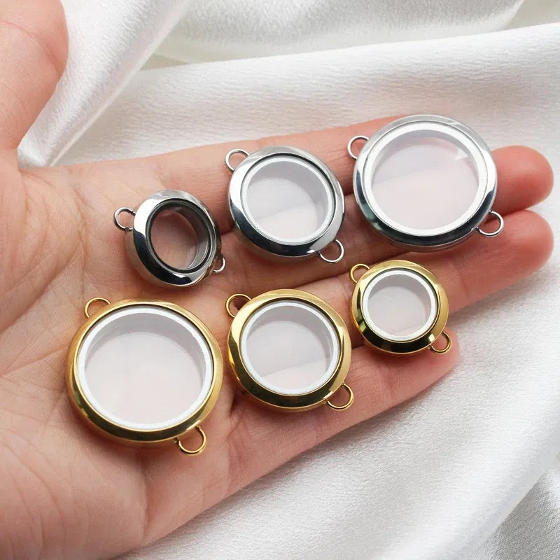 Metal Color: Gold-color - 1pc 20mm 25mm 30mm Stainless Steel Floating Locket Glass Memory twist Locket silver gold color For Bracelet Jewelry Making