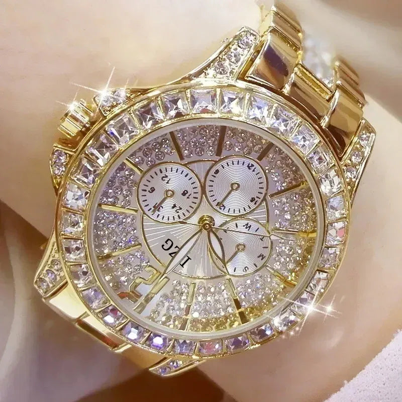 Color: Silver - Fashion Women Watch with Diamond Watch Ladies Top Luxury Brand Ladies Casual Women's Bracelet Crystal Watches Relogio Feminino