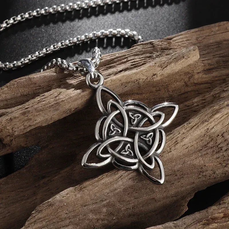 Metal color: None - Vintage Witch Knot Necklace Stainless Steel Magic Knot Pagan Wicca Symbol Pendant for Men Women Celtic Knot Jewelry Gifts