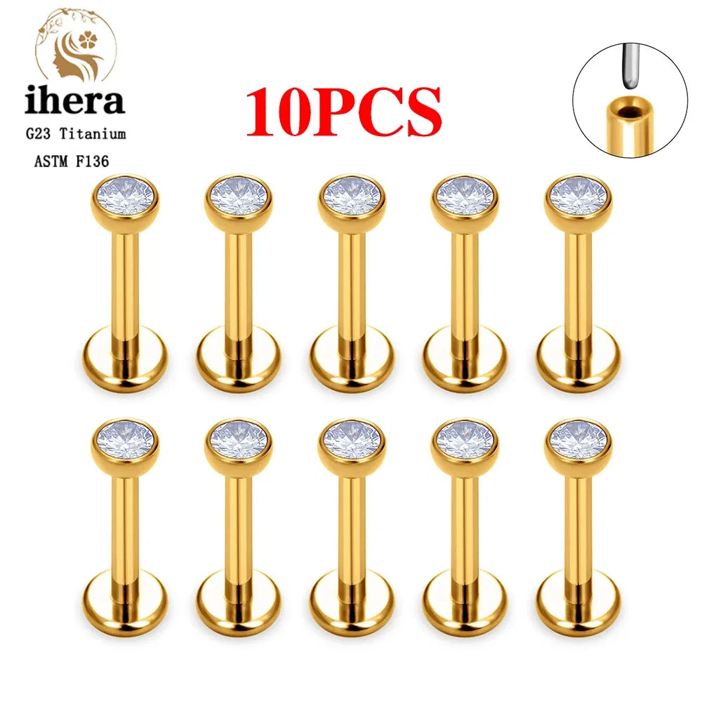 Metal color: SILVER PLATED, Ships From: CHINA, Main Stone Color: Chocolate Color - 10PCS G23 Titanium Lip Ring Labret Piercing Stud Earring CZ 16/18/20G Push Pin Ear Tragus Cartilage Helix Conch Pierc?Jewelry