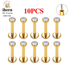 Metal color: SILVER PLATED, Ships From: CHINA, Main Stone Color: Chocolate Color - 10PCS G23 Titanium Lip Ring Labret Piercing Stud Earring CZ 16/18/20G Push Pin Ear Tragus Cartilage Helix Conch Pierc?Jewelry
