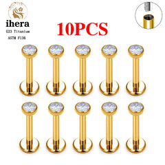 Metal color: SILVER PLATED, Ships From: CHINA, Main Stone Color: black - 10PCS G23 Titanium Labret Piercing Lip Ring 16G F136 Internal Thread Nose Stud Earring Tragus Helix Cartilage Piercing Jewelry