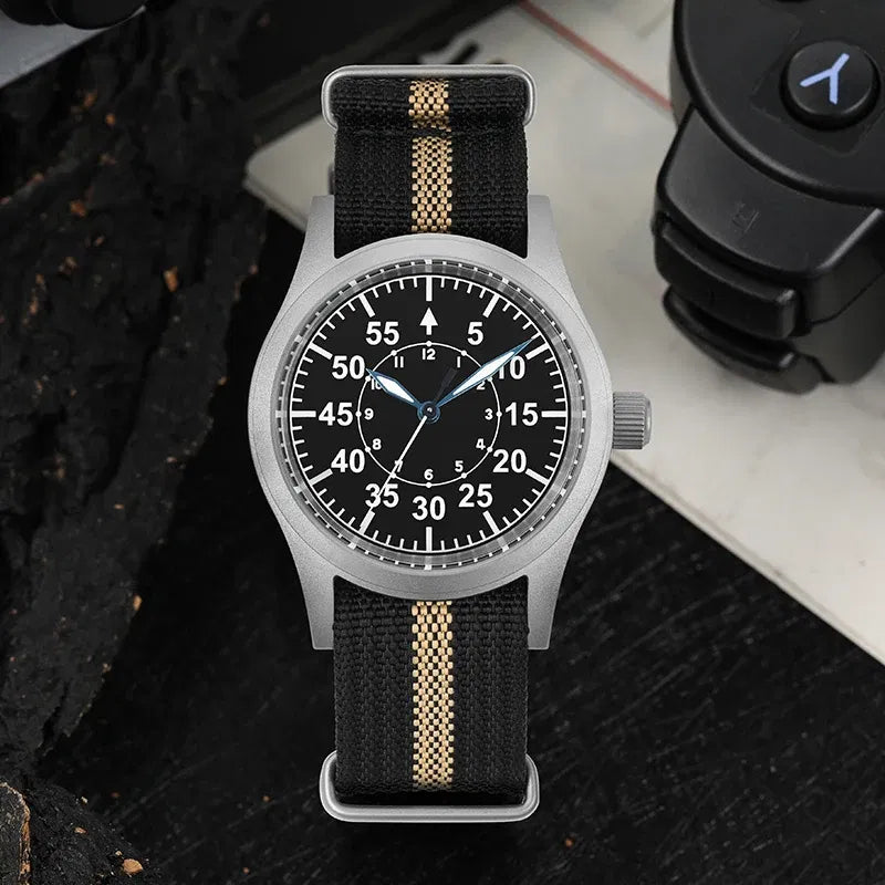 Color: BRONZE - Militado ML05 Military Watch VH31 Quartz Movement Domed Sapphire Crystal Wristwatch High Clear AR Coating  38mm Vintage Watches