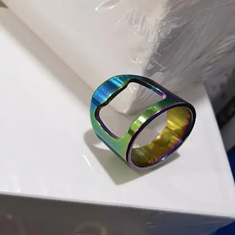 Main Stone Color: black, Ring Size: 9 - VIVILADY Titanium Stainless Steel Creative Bottle Opener Ring Jewelry For Unisex Punk Simple Fashion Party Bar Gift Wholesale