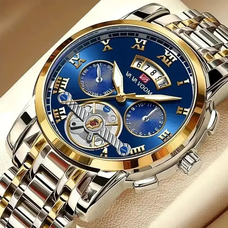 Color: BRONZE - Relogio Masculino Top Brand Mens Luxury Watch Stainless Steel Luminescence Clock Casual Chic 3Bar Waterproof Outdoor Sport Watch