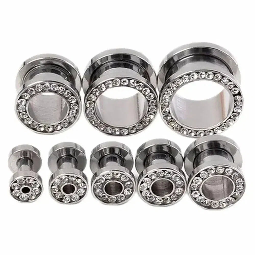 Metal color: Imitation Rhodium Plated, Main Stone Color: green - 2pc Steel Multicolour Crystal Ear Plug Flesh Tunnel 8g ( 3mm ) - 1" ( 25mm ) Gauge Expander Stretcher Screw Fit