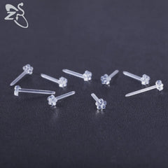 Metal Color: Antique Gold Plated - ZS 10-50pcs/lot Colorful Acrylic Stud Earring Invisible Transparent  Anti-allergy Ear Pin 20G Star Ball Curing Ear Hole Retainer