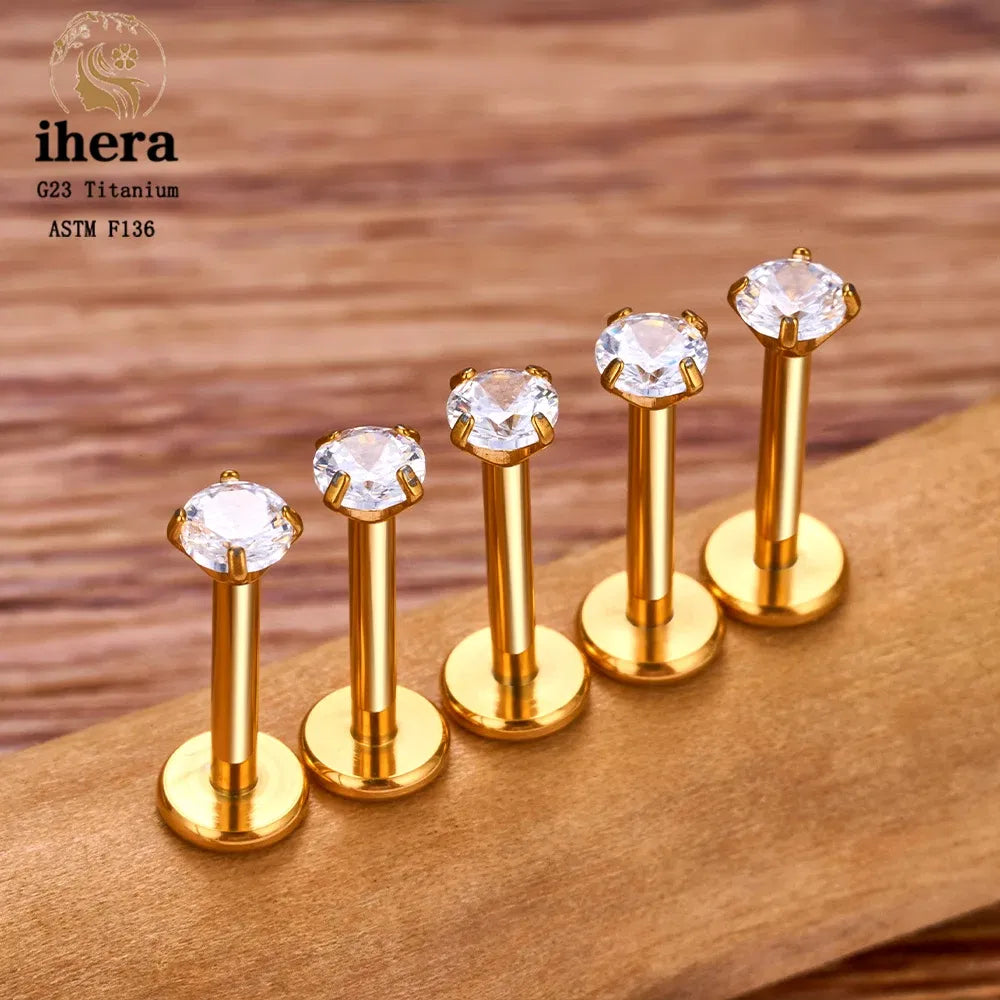 Metal color: Light Yellow Color, Ships From: CHINA, Main Stone Color: Blue - 10PCS G23 Titanium Labret Piercing Lip Ring 16G F136 Internal Thread Nose Stud Earring Tragus Helix Cartilage Piercing Jewelry