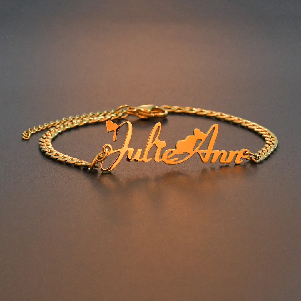 Metal Color: Steel color, Length: 17cm, Main Stone Color: Gold - Atoztide Personalized Custom Name Bracelet for Women Men Stainless Steel 10mm Cuban Chain Nameplate Handmade Bangle Jewelry Gift