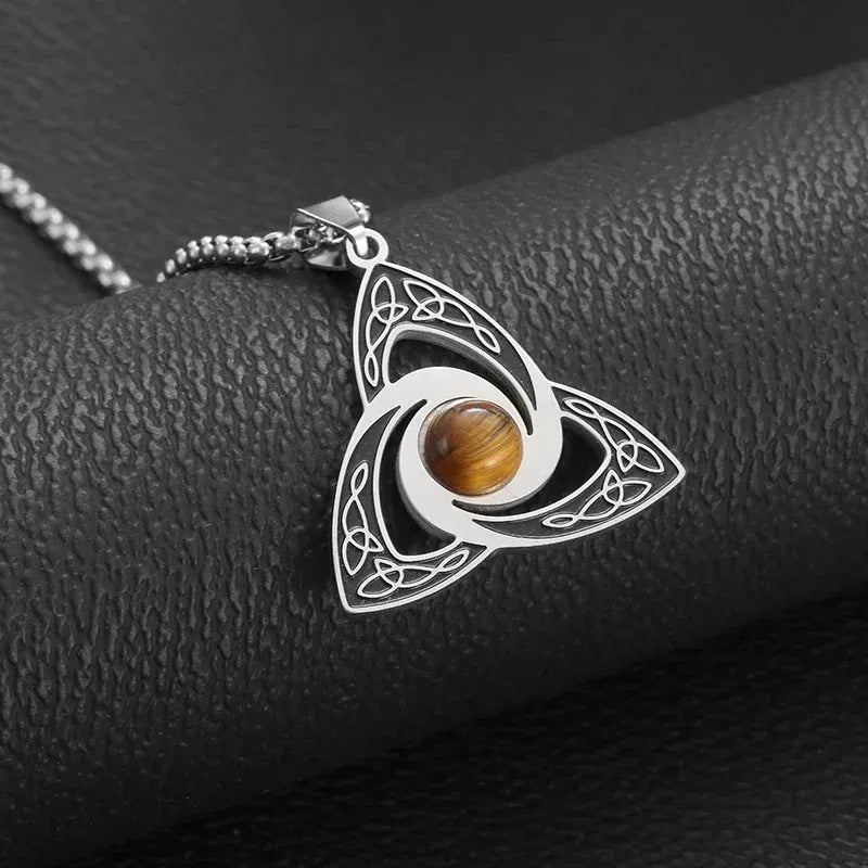 Metal color: None - Vintage Witch Knot Necklace Stainless Steel Magic Knot Pagan Wicca Symbol Pendant for Men Women Celtic Knot Jewelry Gifts