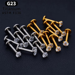 Metal color: Imitation Rhodium Plated, Ships From: CHINA, Main Stone Color: Brown - 10PCS ASTM F136 G23 Titanium Piercing Labret Lip Ring Stud Earring CZ Ear Tragus Cartilage Helix Daith Pierc Jewelry 16/18/20g