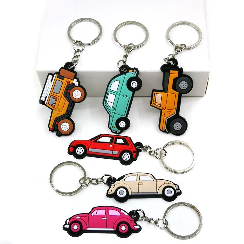 Color: black - 1PCS PVC Key Ring 6 Colors of Car Shape Keychain charms Colorful Key Chain Key Holder Fit Little Boy Gift Kids Toys