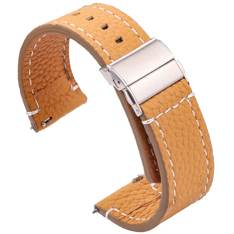 Band Color: BROWN, Band Width: 10mm - Soft Genuine Leather Smart Watch Band 18 20 22 24mm Women Men Cowhide Strap Brown Black Quick Release Watchband Bracelet