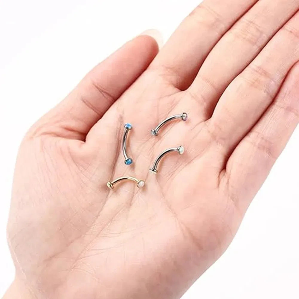 Metal color: Black Zinc Plated, Main Stone Color: black - 3/4/5mm Opal Steel Eyebrow Ring Internally Threaded 6mm -14mm Bar Curved Barbell Monroe Lip Stud Ear Tragus Piercing
