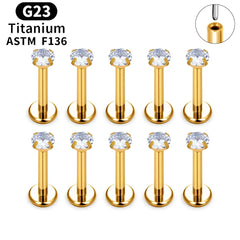 Metal color: Light Yellow Color, Ships From: CHINA, Main Stone Color: Beige - 10PCS ASTM F136 G23 Titanium Piercing Labret Lip Ring Stud Earring CZ Ear Tragus Cartilage Helix Daith Pierc Jewelry 16/18/20g