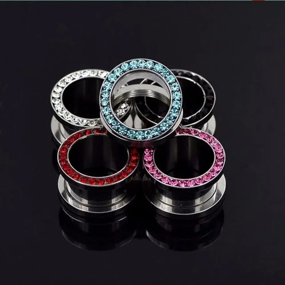 Metal color: Antique Copper Plated, Main Stone Color: Silver - 2pc Steel Multicolour Crystal Ear Plug Flesh Tunnel 8g ( 3mm ) - 1" ( 25mm ) Gauge Expander Stretcher Screw Fit