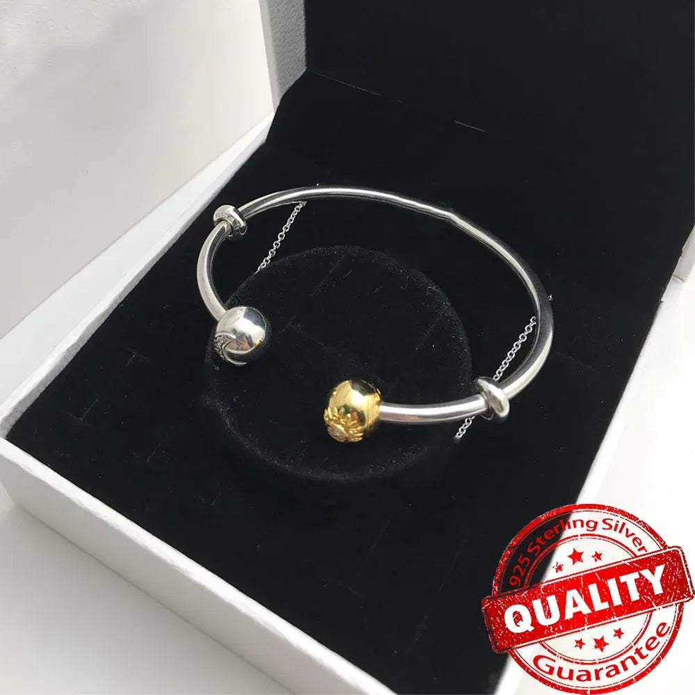 Gem Color: Black, Metal Color: Gold-color - Luxury 925 Sterling Silver Sun & Moon Open Bangle Women Cuff Bracelet For Gold DIY Charm Jewelry Set Accessories Gift Making