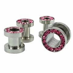 Metal color: Rhodium Plated, Main Stone Color: Silver - 2pc Steel Multicolour Crystal Ear Plug Flesh Tunnel 8g ( 3mm ) - 1" ( 25mm ) Gauge Expander Stretcher Screw Fit