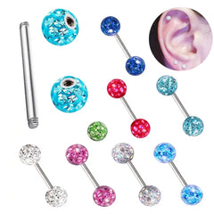 Metal color: BRASS PLATED, Main Stone Color: WHITE - 16g 1.2mm Coated Crystal Steel Ear Stud Tragus Helix Cartilage 3/4/5mm CZ Ball 6/8/10/12/14mm Bar Barbell Piercing