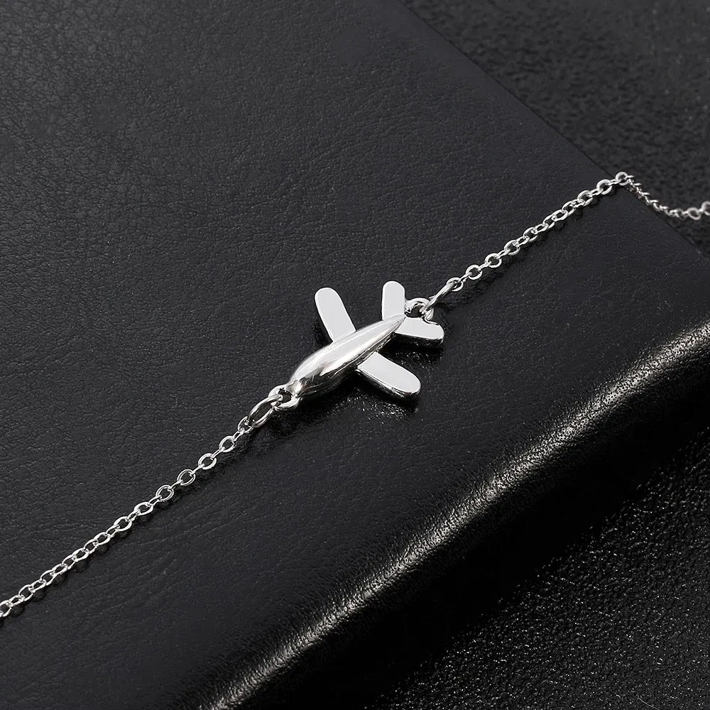 Cute Mini Airplane Pendant Literary Bracelet Trendy Girls Charm Brands Crystal Drop Aircraft Bracelet for Women Anniversary Gift