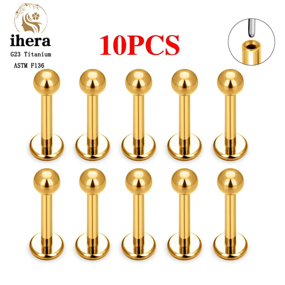 Metal color: Gold-color, Ships From: CHINA, Main Stone Color: Blue - 10PCS G23 Titanium Lip Ring Labret Piercing Stud Earring CZ 16/18/20G Push Pin Ear Tragus Cartilage Helix Conch Pierc?Jewelry