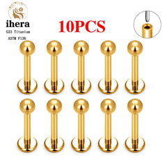 Metal color: Gold-color, Ships From: CHINA, Main Stone Color: Gold - 10PCS G23 Titanium Lip Ring Labret Piercing Stud Earring CZ 16/18/20G Push Pin Ear Tragus Cartilage Helix Conch Pierc?Jewelry