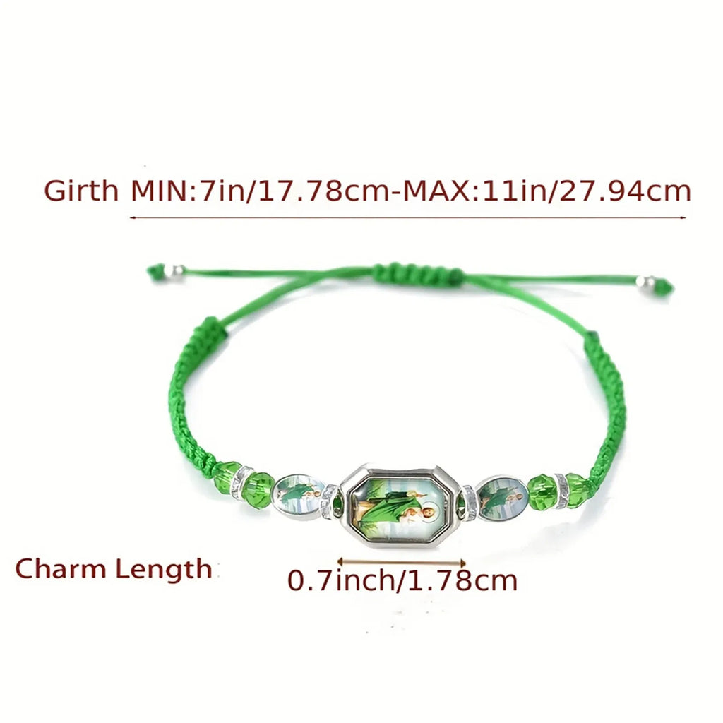 Metal Color: Vermeil - 12 Pieces Mexican Bracelets Saint Jude Bracelet Catholic Green Handmade String Bracelets San Judas Tadeo Rosary Bracelet Gift